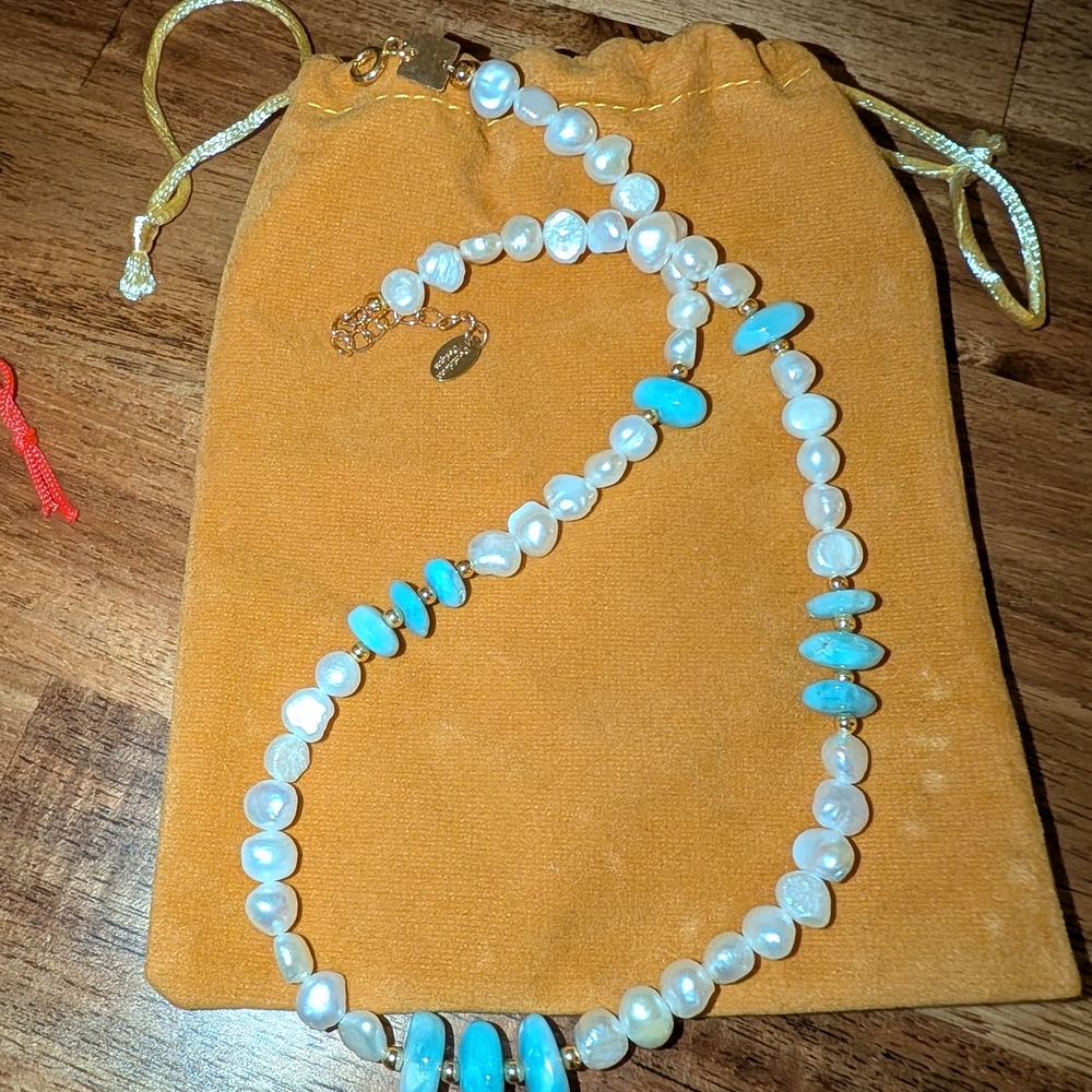 Pearl and Turquoise Bead Necklace - Elegant Blue & White Women’s Jewelry
